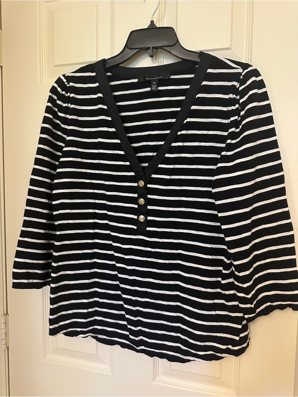 Whbm Classic Black & White Striped V-Neck Top xl